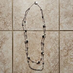 WHBM Elegant Silver and Black Beaded Necklace